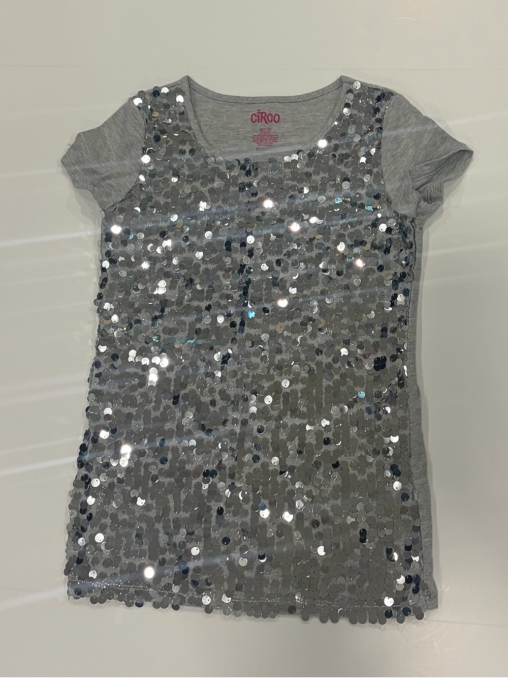 Circo Silver Sequin Short Sleeve Tee - Size Large